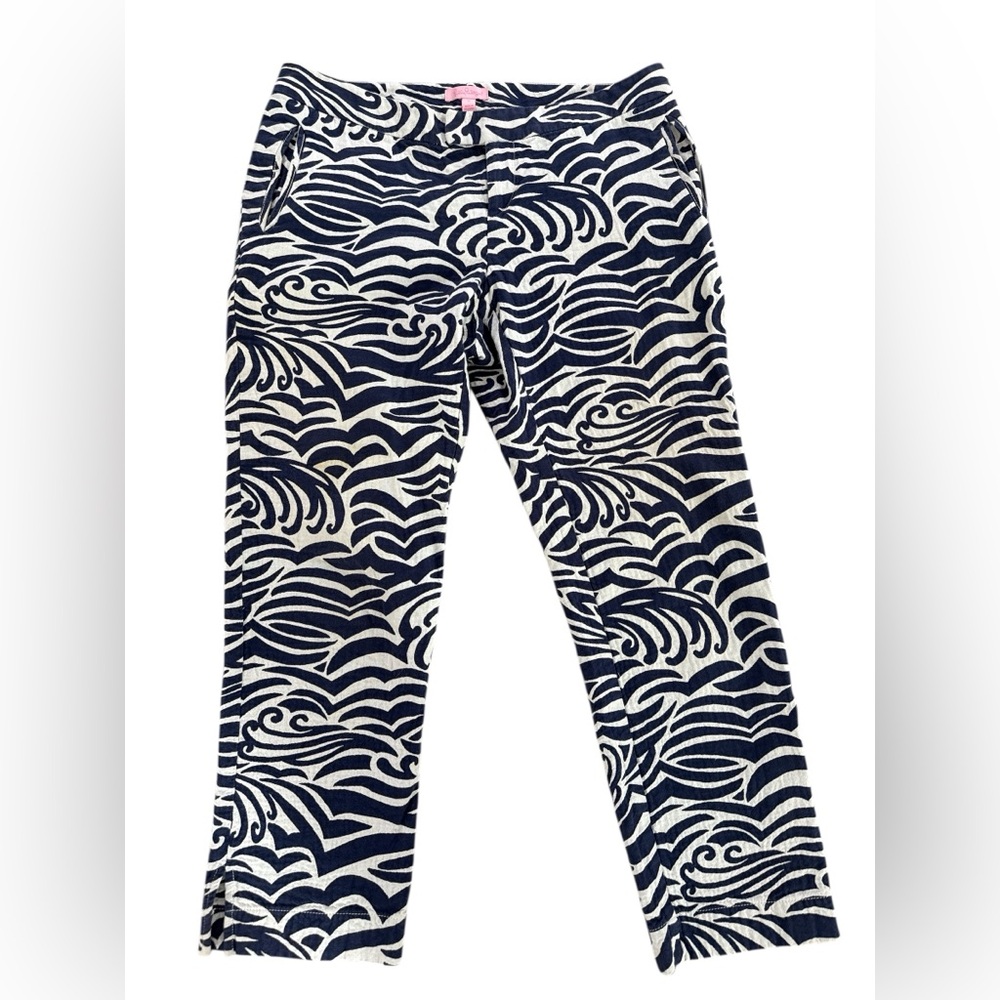 Lilly Pulitzer Navy And White Jacquard Elaine Cropped Pants Women’s Size 10